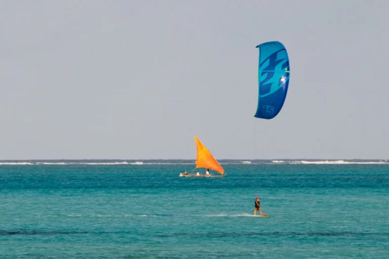 Zanzibar Kitesurfing Jambiani Lagoon kitesurfer and swahili dhow