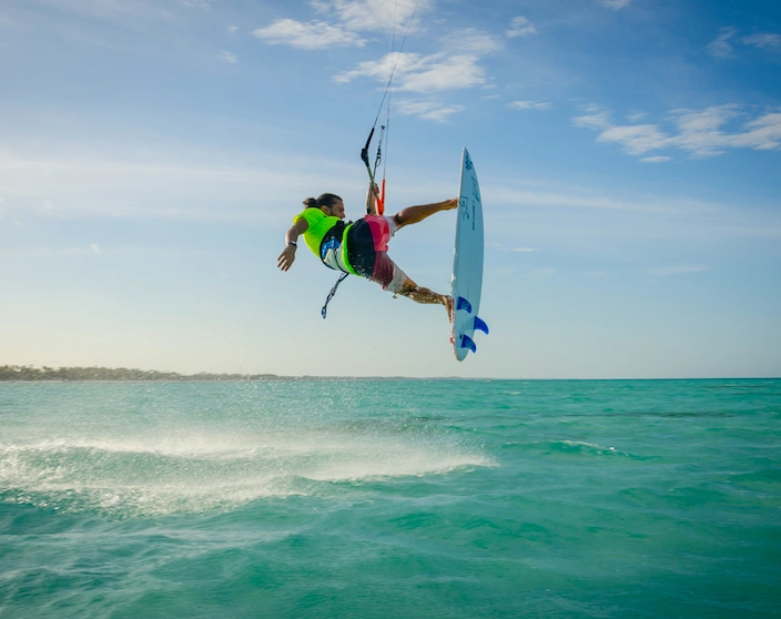 Zanzibar kitesurfing instructor pulling a trick Zanzibar ProKite