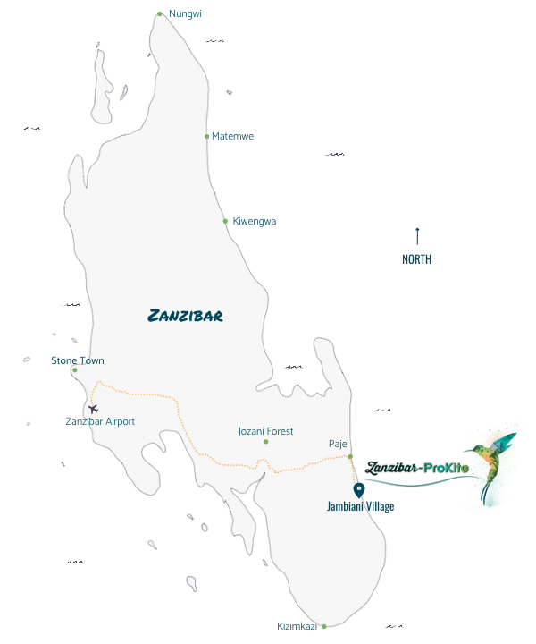 Zanzibar Kitesurfing showing map with location Zanzibar ProKite